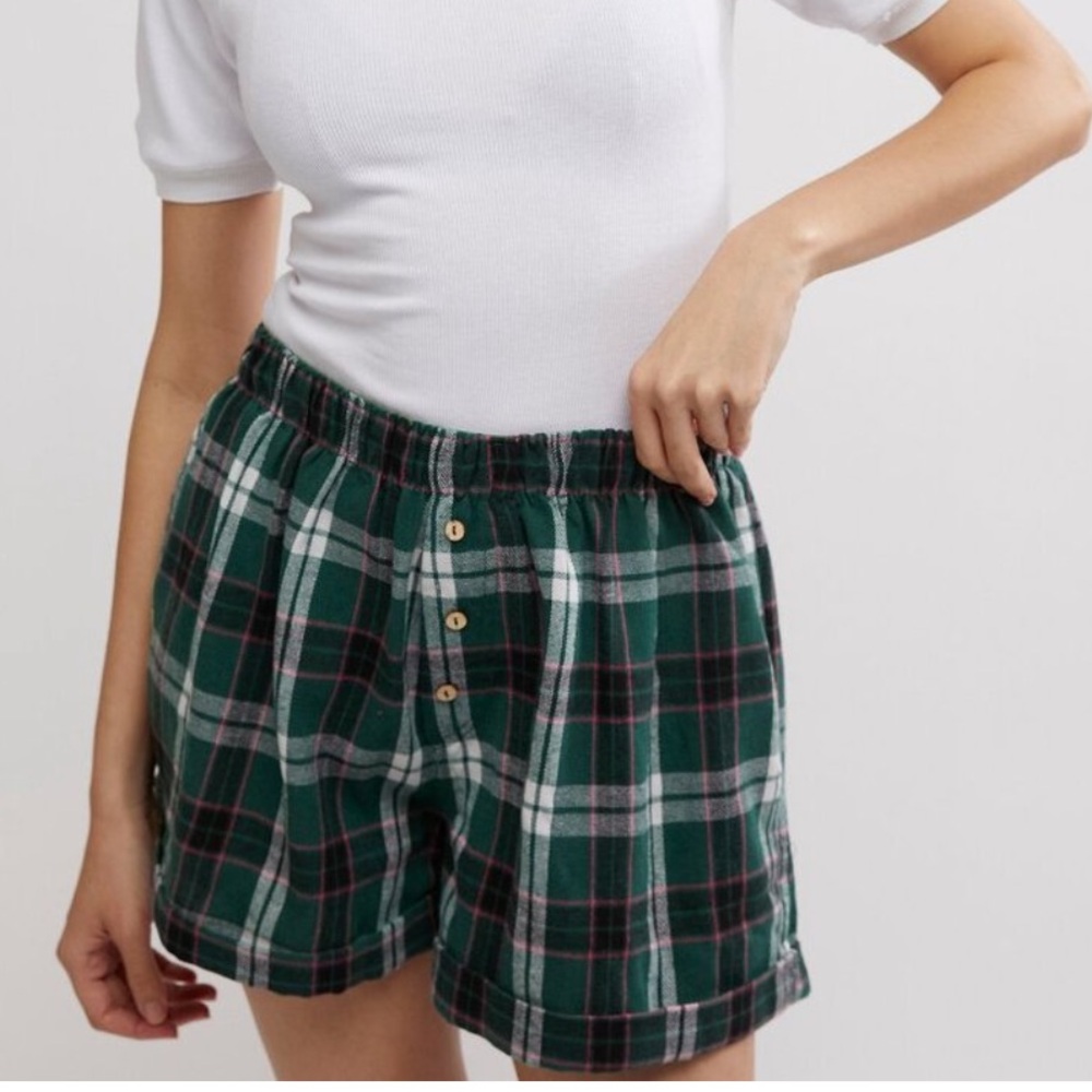 Free People Green Plaid Button-Front Shorts - Picture 2 of 5